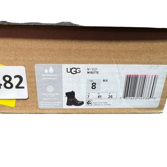 Men UGG Butte Size 8 Coldweather Waterproof Boots Black MSRP $240 *NEW* 5521-M - Picture 9 of 9